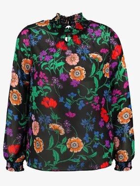 New Look Black Floral Sheer Long Sleeve Blouse